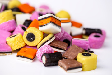 Licorice (liquorice) candy on the white background