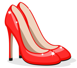 Red women shoes with heels on a white