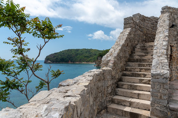 Ancient stone staircase in the old town in Budva.