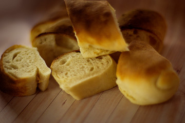 Fragrant homemade bread on a wooden board