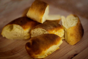 Fragrant homemade bread on a wooden board