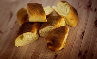 Fragrant homemade bread on a wooden board