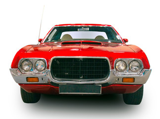1970's American vintage Sports car. White background.. Front view. - Powered by Adobe