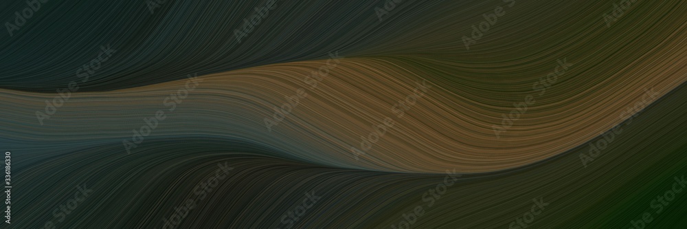 Poster elegant dynamic designed horizontal header with very dark green, dark olive green and dark slate gray colors. fluid curved flowing waves and curves