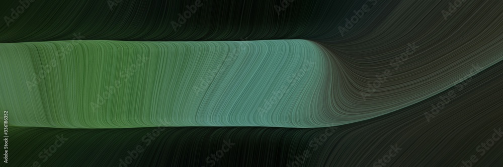Poster elegant decorative horizontal header with very dark green, dim gray and dark slate gray colors. fluid curved lines with dynamic flowing waves and curves