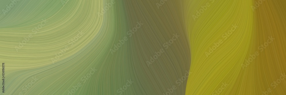 Poster elegant moving designed horizontal header with pastel brown, olive and dark sea green colors. fluid curved lines with dynamic flowing waves and curves