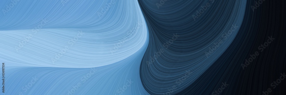 Poster elegant surreal banner design with very dark blue, corn flower blue and dark slate gray colors. fluid curved lines with dynamic flowing waves and curves