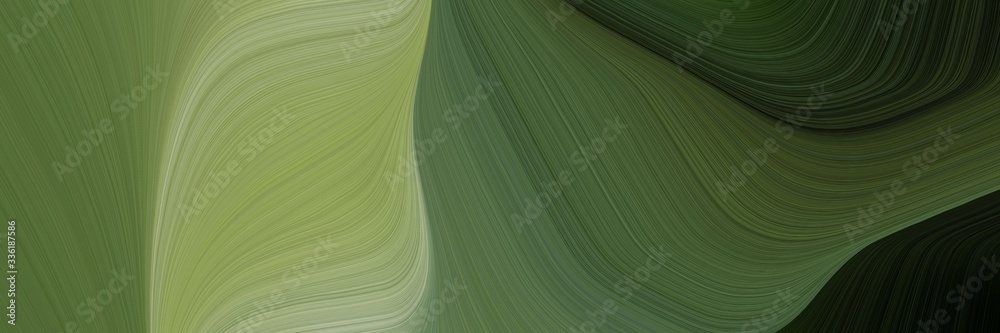 Poster elegant moving banner with dark olive green, dark khaki and very dark green colors. fluid curved lines with dynamic flowing waves and curves