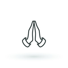 Hands folded in prayer line icon. Editable stroke Outline hands folded in prayer vector icon for web design isolated on white background