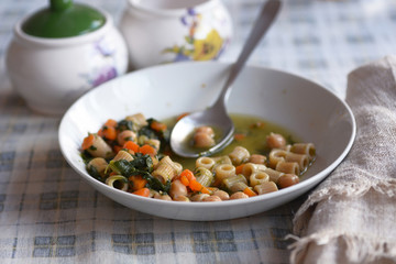 pasta with chickpeas, spinach and carrots - Italian food