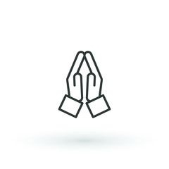 Hands folded in prayer line icon. Editable stroke Outline hands folded in prayer vector icon for web design isolated on white background