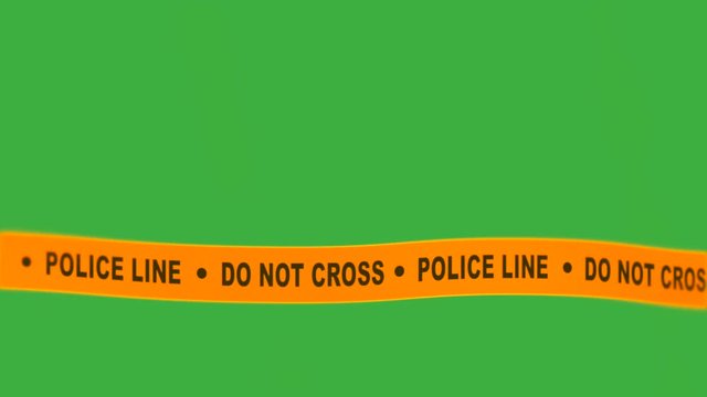 Police line, do no cross text sign on tape waving,with green screen in background