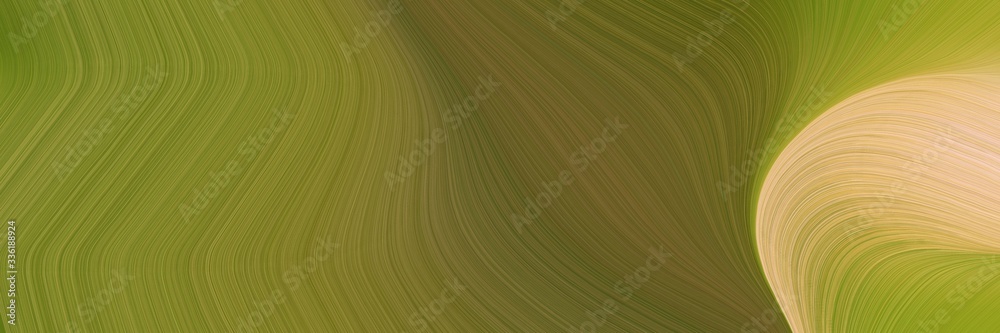Poster elegant decorative horizontal banner with olive drab, skin and dark khaki colors. fluid curved lines with dynamic flowing waves and curves