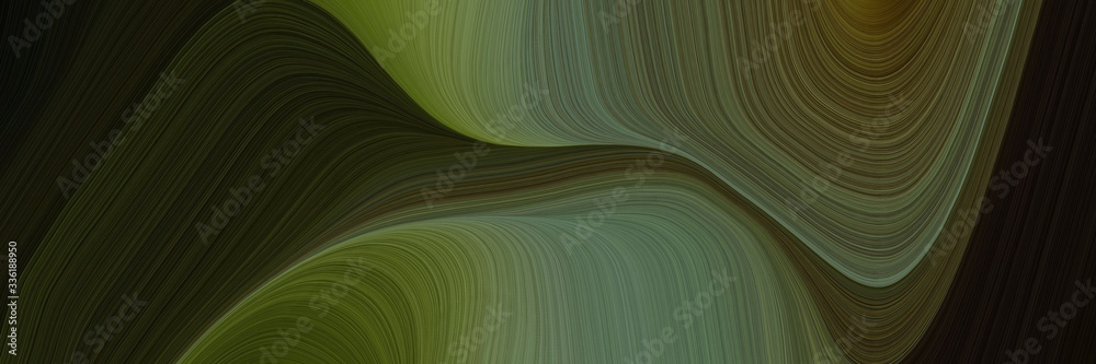 Poster elegant dynamic header with very dark green and dark olive green colors. fluid curved flowing waves 