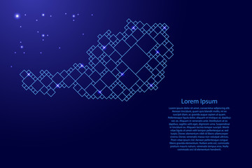 Austria map from blue pattern from a grid of squares of different sizes and glowing space stars. Vector illustration.
