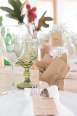 light decor of a festive table in a bright interior