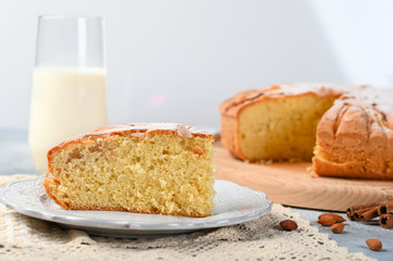 Delicious slice of freshly baked apple pie on white plate