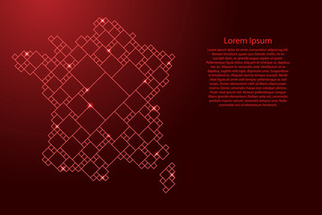 France map from red pattern from a grid of squares of different sizes . Vector illustration.
