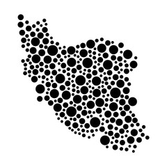 Iran map from black circles of different diameters or spots, blotches, abstract concept geometric shape. Vector illustration.