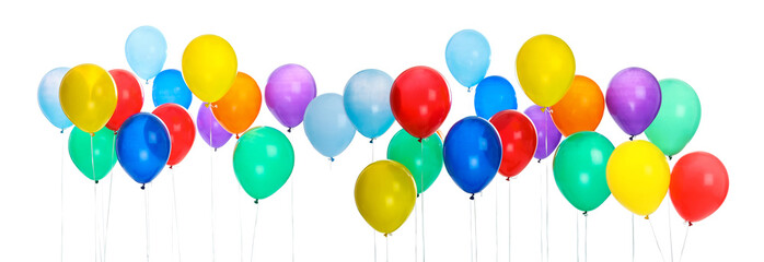 Set of different color balloons on white background. Banner design © New Africa