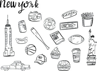 new york, travel vector set of design elements isolated on white background. Concept for logo, icon, print 