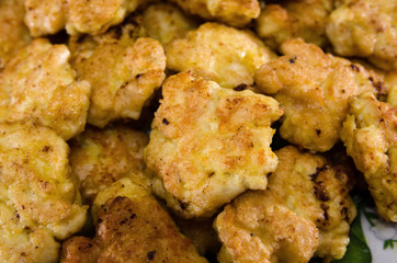 chopped chicken meatballs, close-up. Lazy fried meatballs.