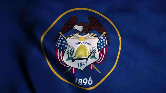 Utah flag waving in the wind. USA state flag. Sign of Utah seamless loop animation. 4K