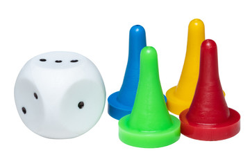 Playing pieces and dice, isolated on White