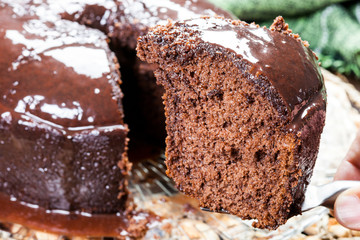 chocolate cake with chocolate sauce