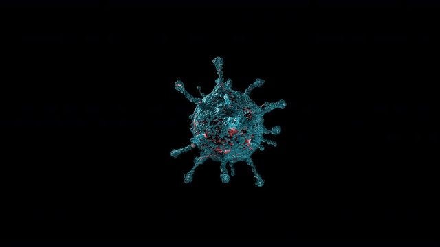 3D animation Particle from spray or vaccine in bubble form attack and hit to corona virus in the middle frame with 3d rendering.