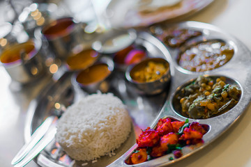 Vegetarian set meal on the table in indian reastaurant