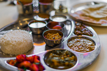 Vegetarian set meal on the table in indian reastaurant