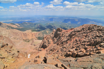 Fototapeta na wymiar View from Pikes Peak - highest summit of the southern Front Range of the Rocky Mountains, west of downtown Colorado Springs, Colorado