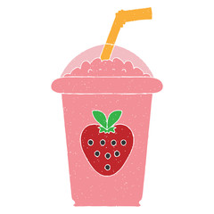 Strawberry juice vector design. digital hand drawn style. grain texture