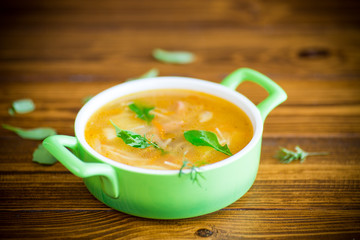spring soup with vermicelli, vegetables and herbs