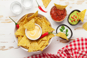 Mexican nachos chips and sauces