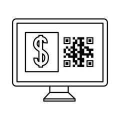 qr code inside computer and dollar design of technology scan information business price communication barcode digital and data theme Vector illustration