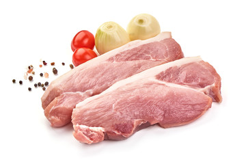 Raw pork meat, isolated on white background