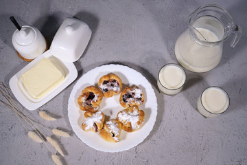  Delicious breakfast with milk and muffins