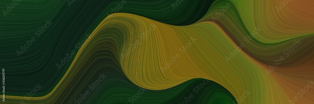 Aufkleber elegant modern horizontal header with very dark green, dark olive green and brown colors. fluid curved lines with dynamic flowing waves and curves