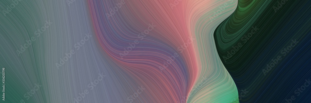 Poster elegant decorative horizontal header with dim gray, very dark blue and rosy brown colors. fluid curved lines with dynamic flowing waves and curves