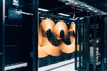 Illuminated light trail in server room