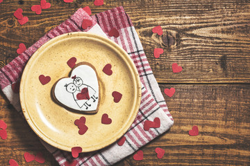 Valentine's cookies on rustic background