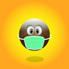 Black emoticon wearing a medical mask during Coronavirus pandemic. Vector illustration.