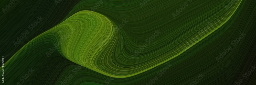 Poster elegant colorful designed horizontal banner with very dark green, dark green and dark olive green colors. fluid curved lines with dynamic flowing waves and curves