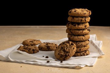 Chocolate cookies. Sweet homemade cookies stacked.
