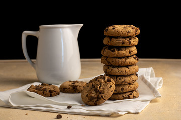 Chocolate cookies. Sweet homemade cookies stacked.