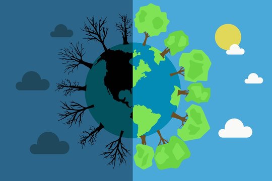 Vector of earth halves with different climates