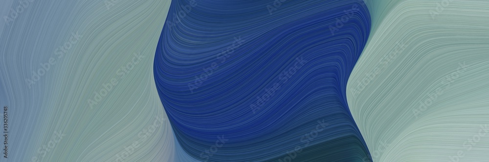 Poster elegant dynamic designed horizontal banner with light slate gray, midnight blue and dark slate blue colors. fluid curved lines with dynamic flowing waves and curves