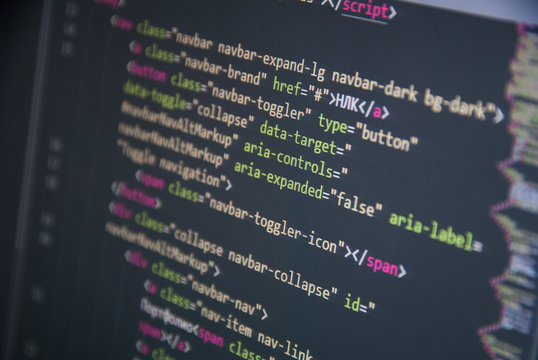 HTML CSS Javascript programming language web code. Syntax closeup. Programming concept